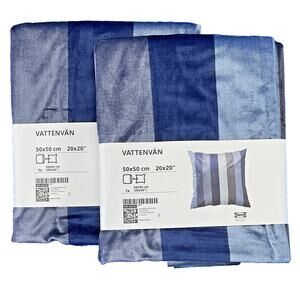 Pack of 2 - IKEA VATTENVAN Cushion Cover Velvet Blue Stripe 20x20 -NEW